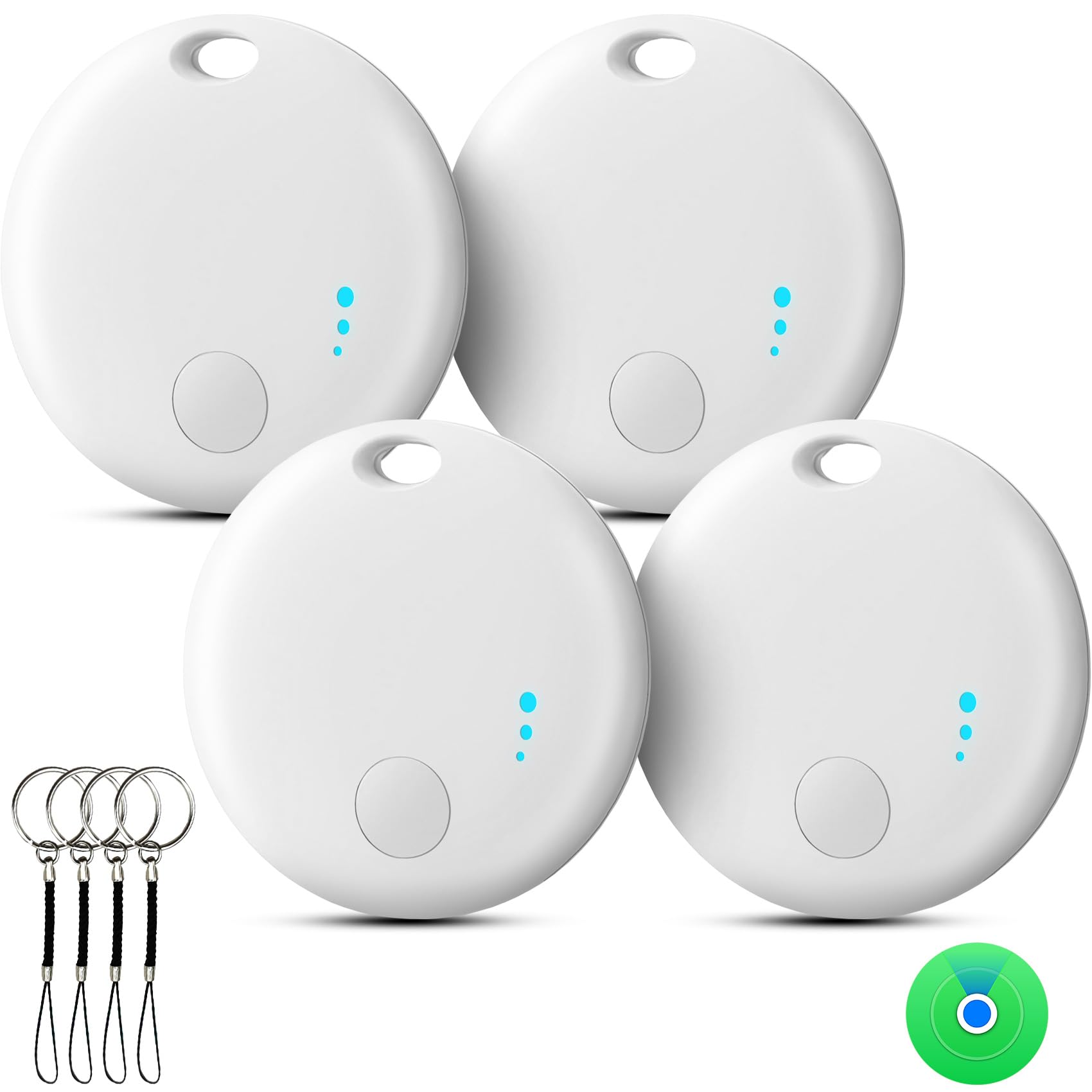 Tracker Smart,lokalizator kluczy, 4 szt., Bluetooth Tracker kompatybilny z Apple Wo jest? Aplikacja (tylko iOS) Znajdź i miej swoje rzeczy w zasięgu wzroku: klucze (Biały)