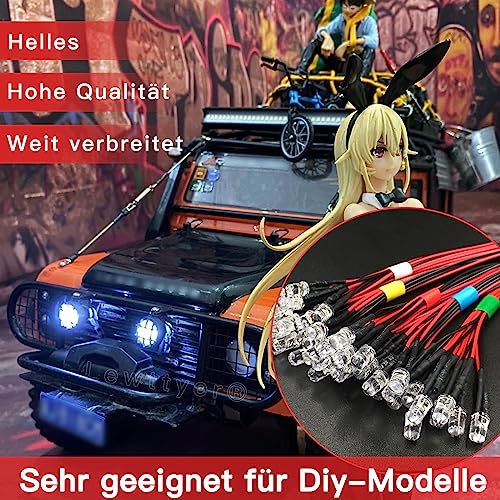 50 Stck Vorverdrahtetes Mini Led Leuchtdioden 5mm DC 12v Set,Led-Diode Modellbau Beleuchtung Mehrfarben Weiß, Rot, Blau, Grün, Gelb Lewttyer