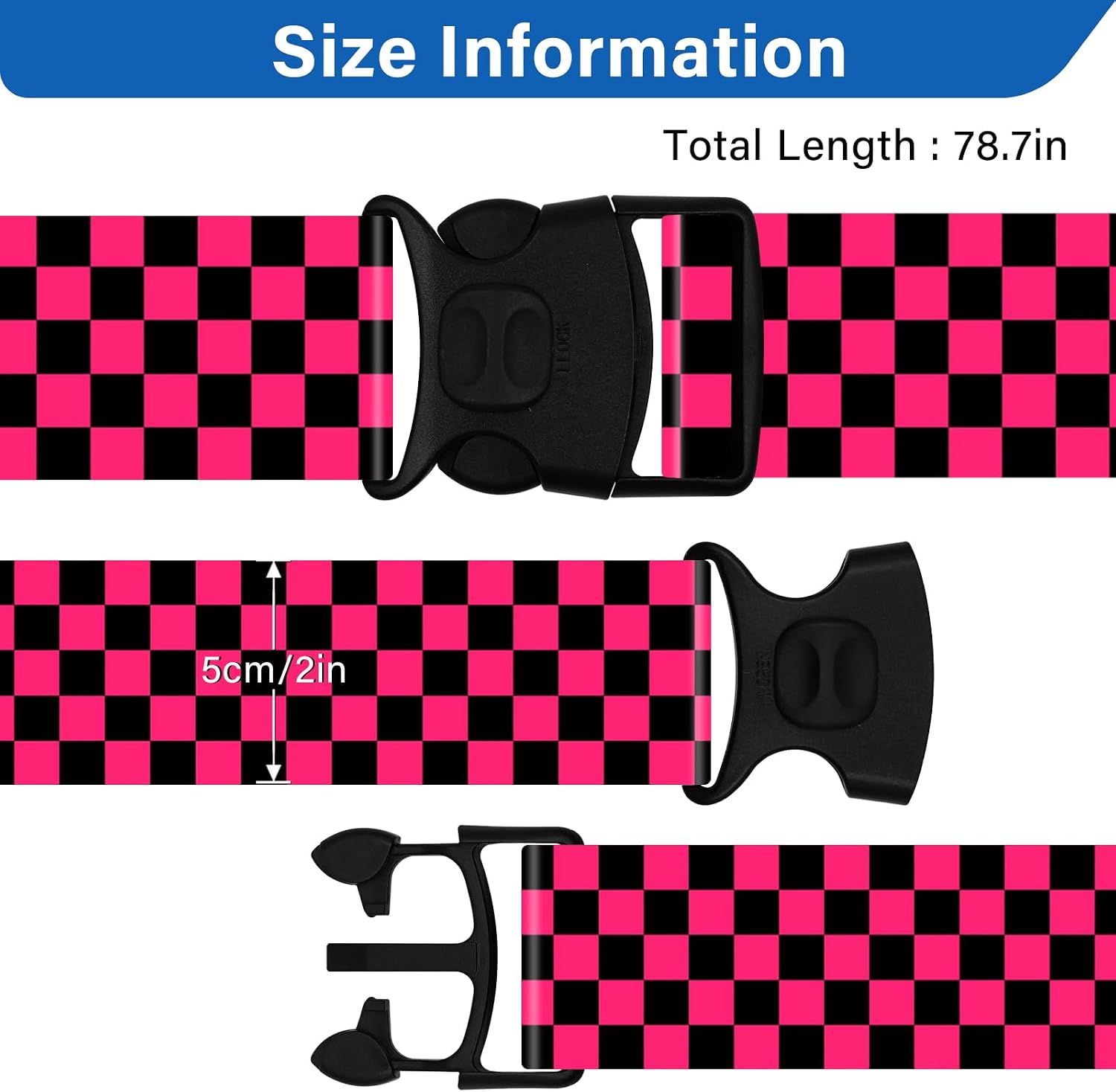 Luggage Straps for Suitcases, Travel Adjustable Belt with Quick Release Buckle, Heavy Duty Nylon Bag Packing Strap, Unique Bright Identifiers Business Travel Accessories (2 Pack) - Black Red image 4