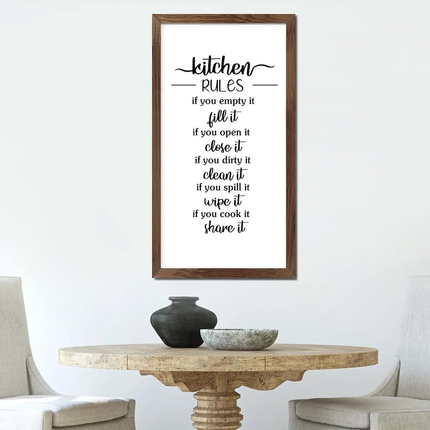 Religious Quotes Framed Wood Plaque Life Positive Quote Kitchen Rules Apricot Frame Wooden Plaque for Nursery Room Farmhouse Cottage Porch Cafe Bar Wall Decor Birthday Housewarming Gift 22x12in