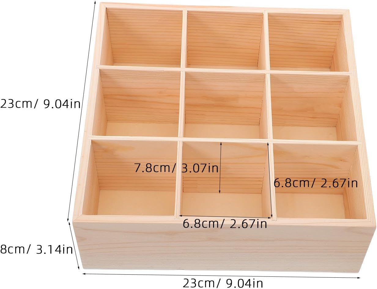 Wooden Drawer Organizer with 9 Compartments, Versatile Multifunctional Storage Box Made of Wood, Adjustable Dividers for Bedroom or Craft Supplies, Desk Organizer Tray for Small