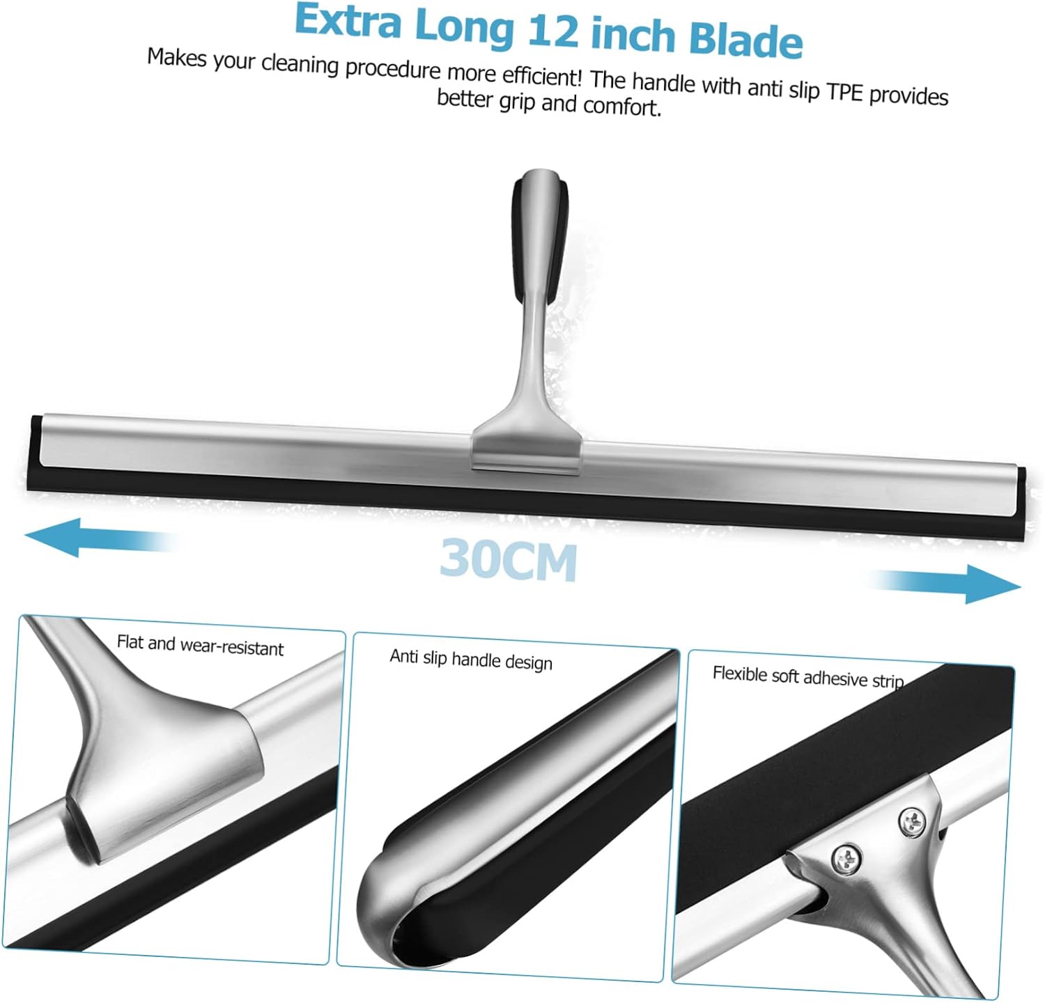 1set Shower Squeegee Replacement Strip and Self-Adhesive Hook Cleaning Tool for Bathrooms and Mirrors Easy to Use and Efficient Wiping