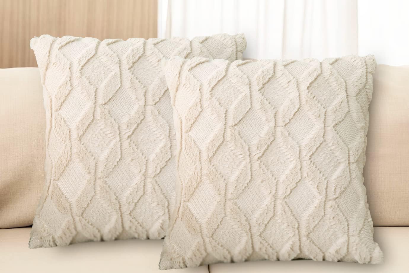 2 Pcs Faux Wool Throw Pillow Covers 16x16 Inches (40 x 40cm) Decorative