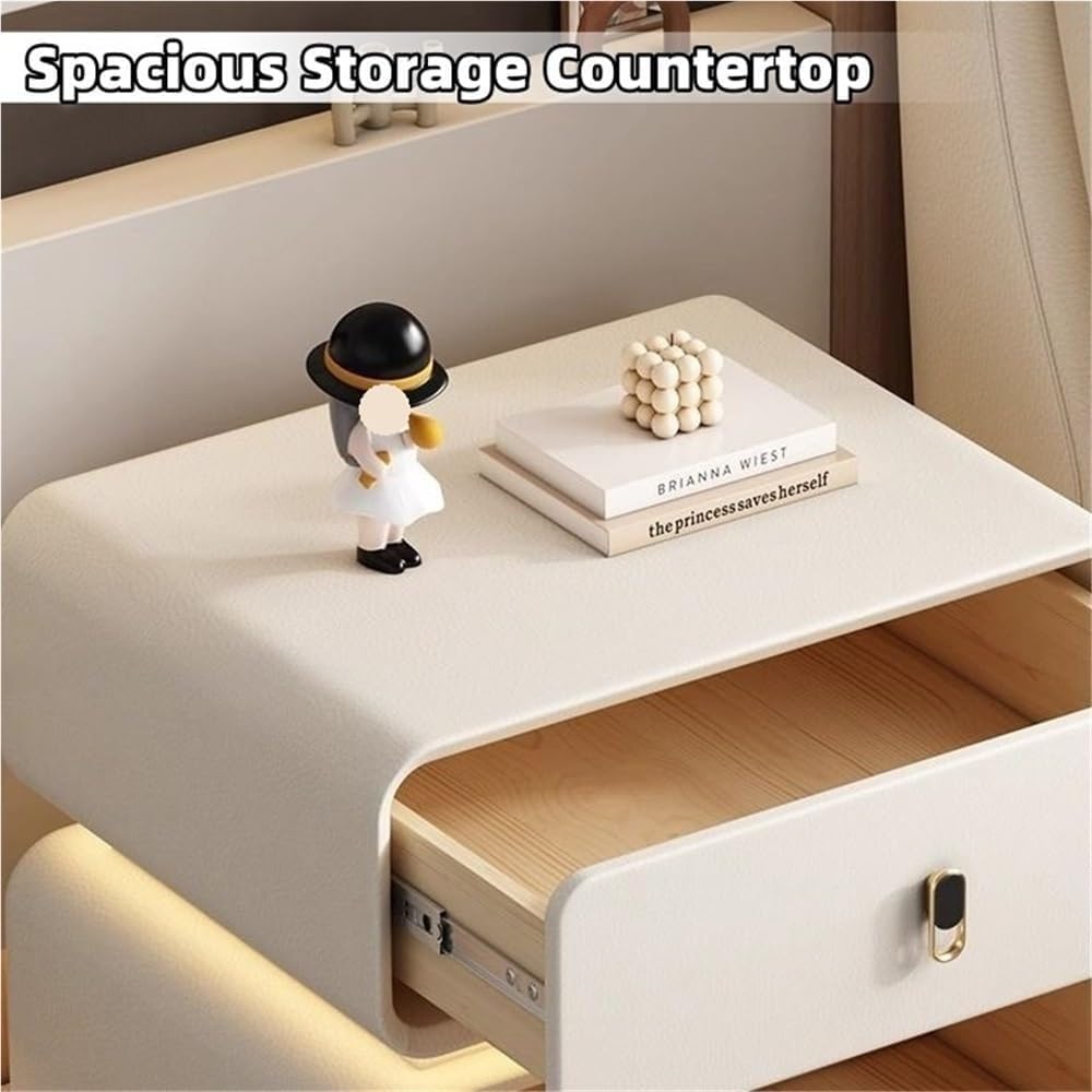 Modern Gray 2-Der Leather Nightstand - Stylish Wood Bedside Table & Dresser for Living Room & Bedroom, Compact End Table for Small Spaces (50cm)