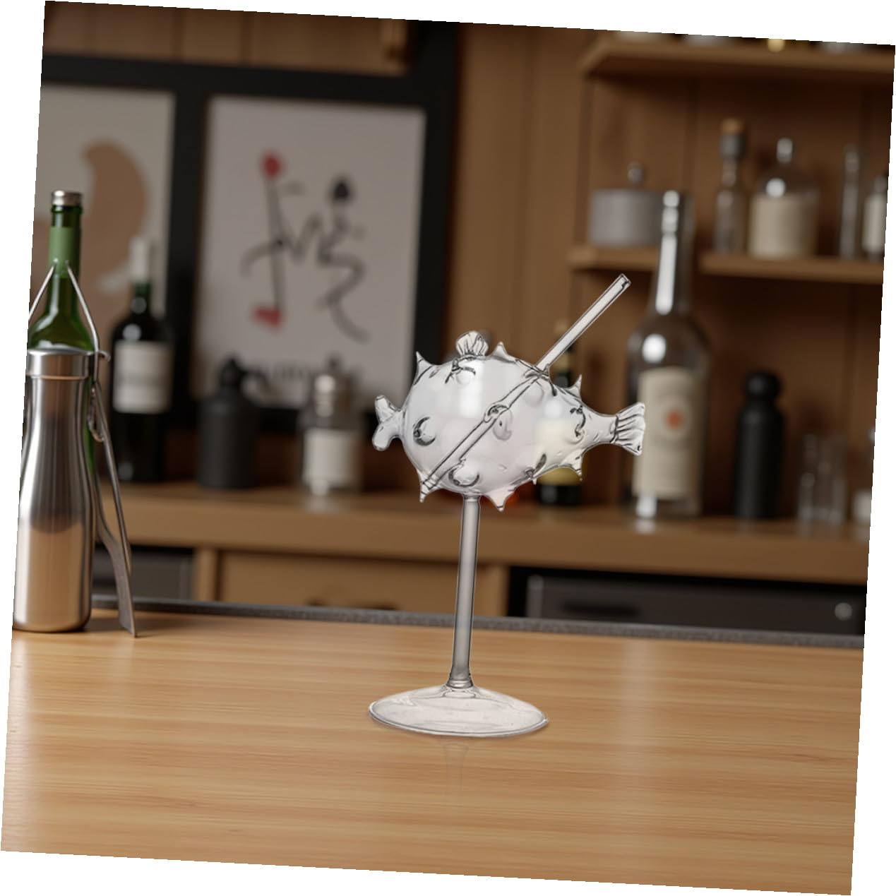 TOYANDONA 2 Pezzi Bicchiere Cocktail in Vetro Forma di Pesce Globo Trasparente Robusto e Pratico per Bar e Occasioni Speciali