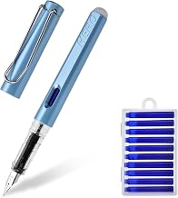 Erasable Fountain Pen, F Gauge Nib, Erasable Blue Ink, with 10 Writing, Erasing, Correction Cartridges in One (Blue)