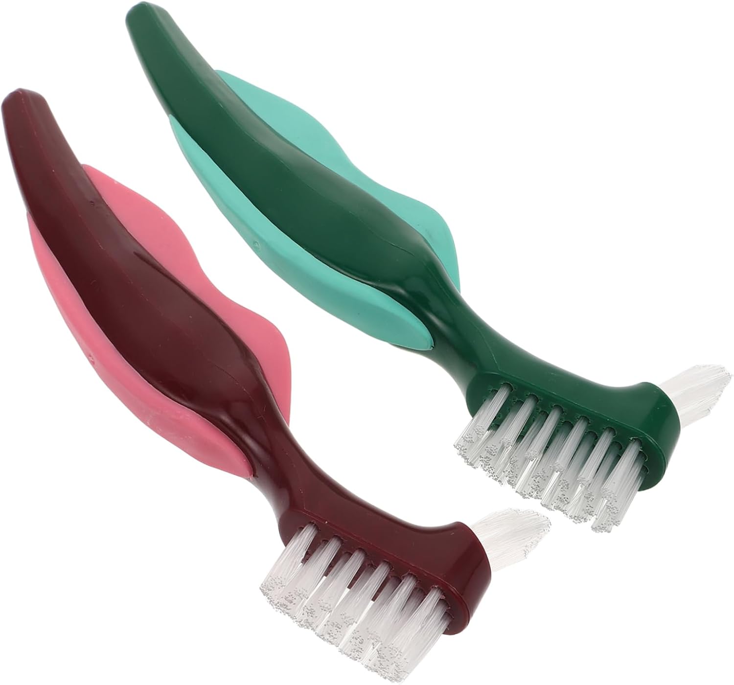 CALLARON 2pcs Dual-Head Denture Cleaning Brush Hard Bristle Toothbrush for Elderly Dentures Brush for Deep Cleaning and Oral Care