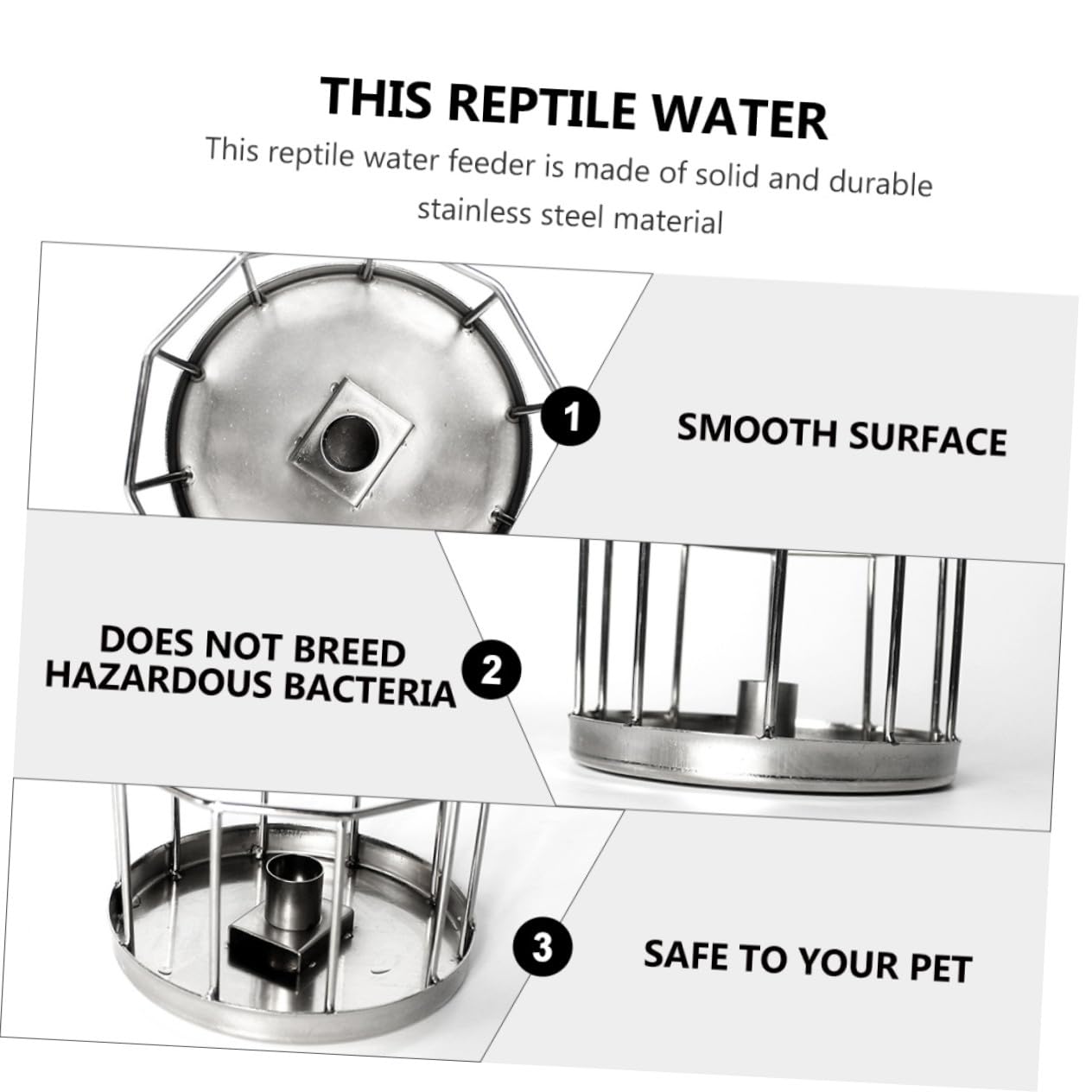 Bebedero Automático para Reptiles Plato de Agua de Acero Inoxidable Resistente Óxido Diseño Antivuelco para Tortugas y Mascotas Pequeñas Mantenimiento de Agua y Limpia