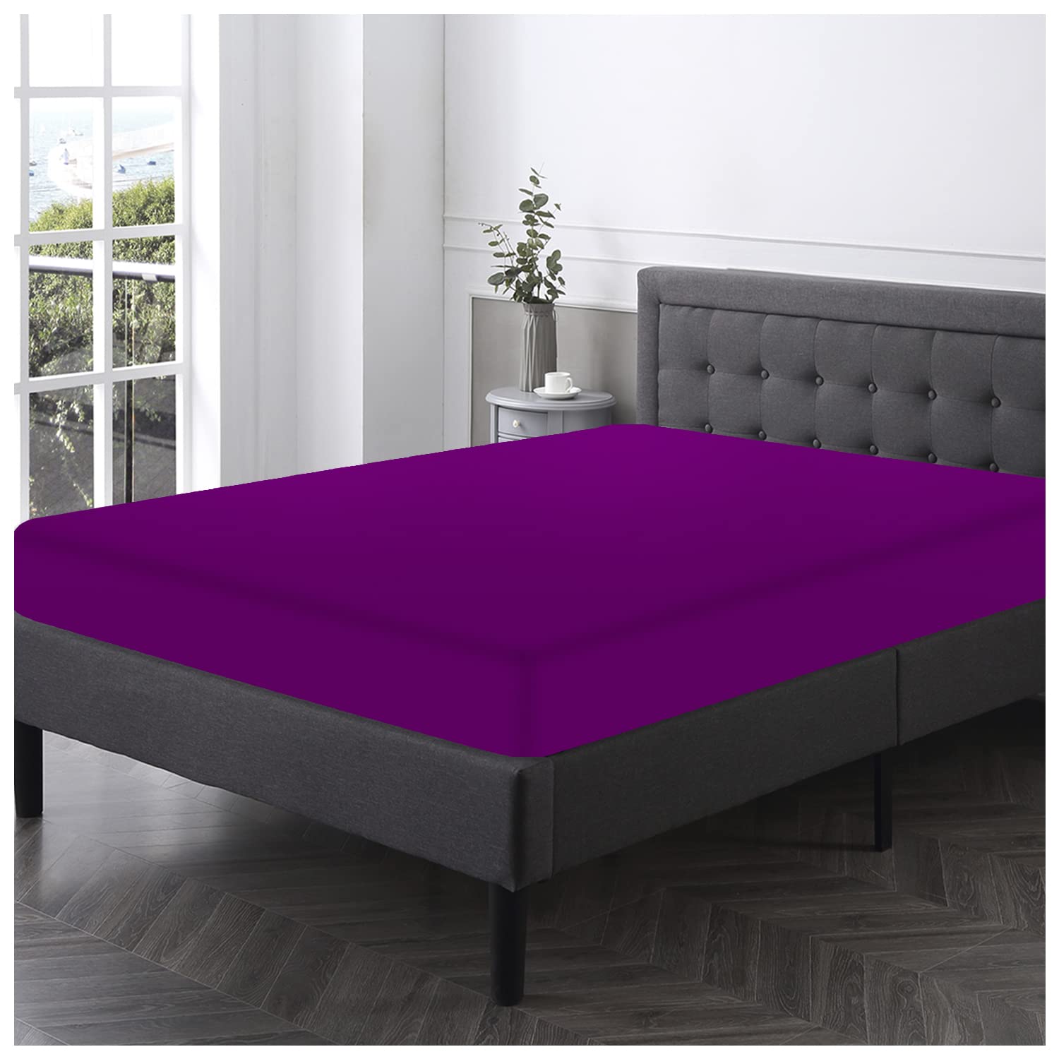 GC GAVENO CAVAILIA Plain Dyed Percale Fitted Sheet, Non Iron King Size Bed Sheets Fitted, Soft Polycotton Breathable Solid Bedsheets, Berry