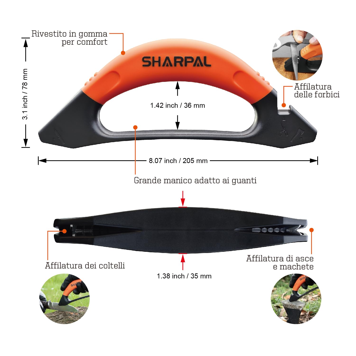 Sharpal 112N Affilatrice 3 in 1 per coltelli, accette, asce, machete, forbici, attrezzi da giardino, acciaio al tungsteno per smerigliatura grossolana, ceramica per finitura