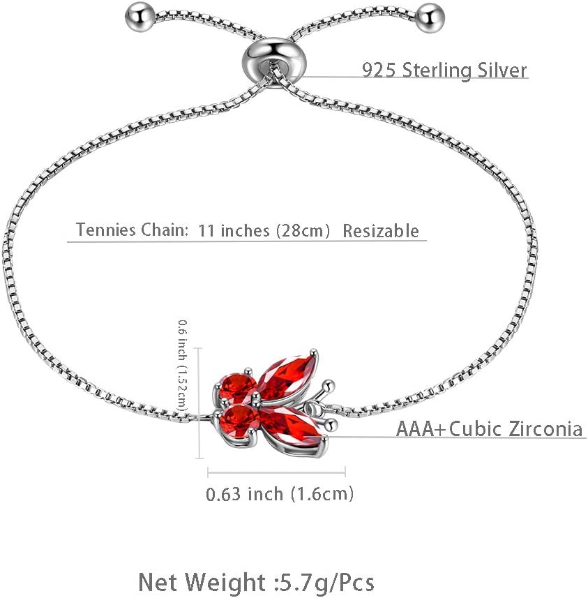 Aurora Tears Butterfly Birthstone Bracelet - Women 925 Sterling Silver Butterflies Birthstone Charm Link Bracelet Birthday Gift for Women