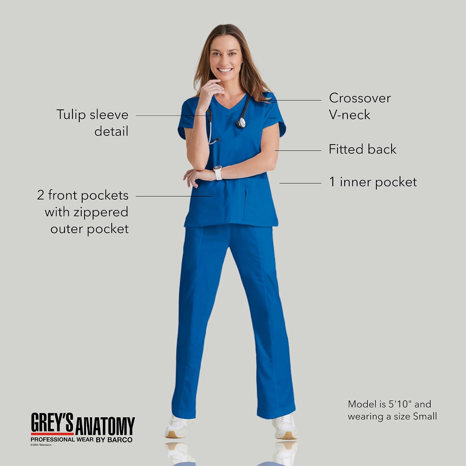 BARCO Grey's Anatomy Scrubs - Cora Scrub Top for Women, Crossover V-Neck, Fitted Back Super-Soft Women's Scrub Top