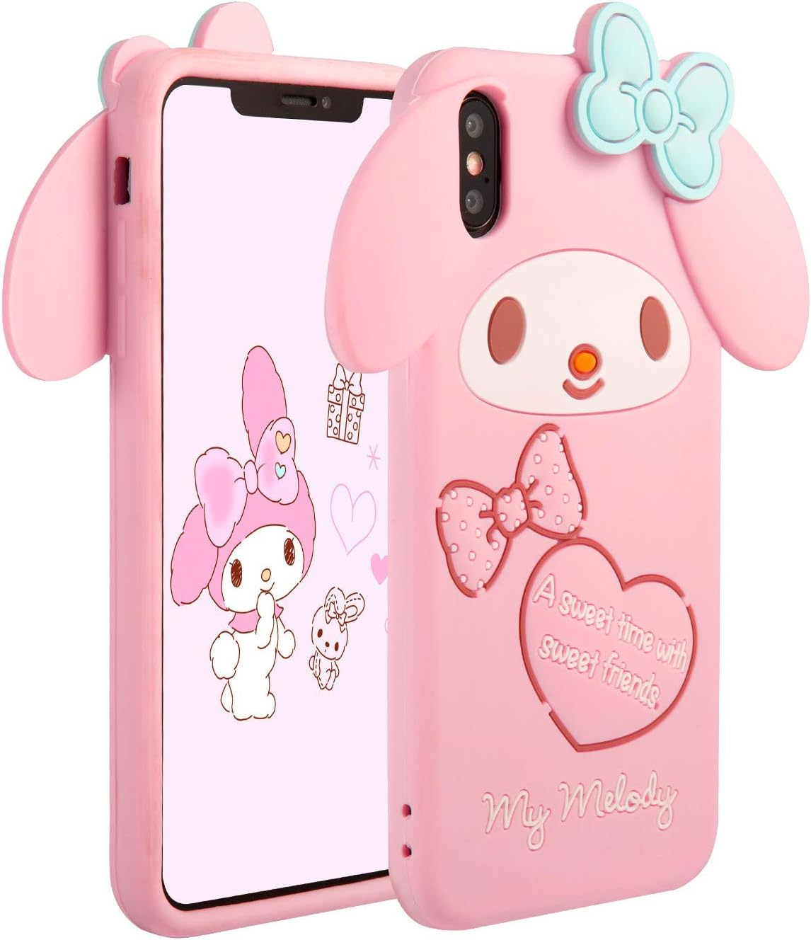 Allsky Case for iPhone Xs Max 6.5" Cartoon Soft Silicone Cute 3D Fun Cool Cover,Kawaii Unique Funny Kids Girls Teens Animal Character Rubbr Shockproof Funny Pink Cases for iPhone XsMax Melod