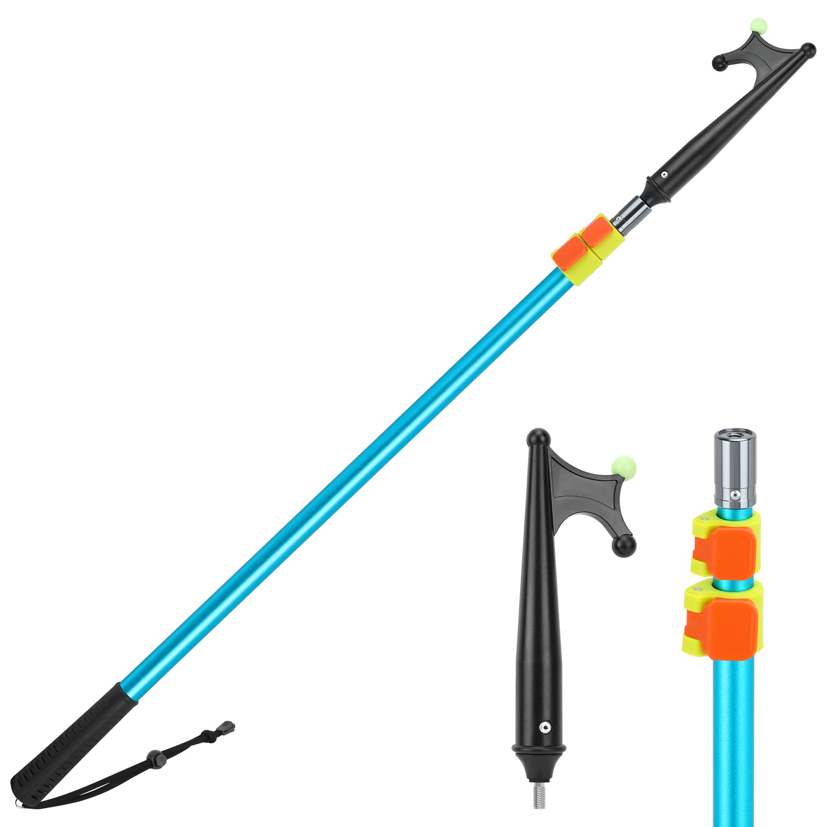 KOMCLUB Gancio telescopico per barca, in alluminio, design luminoso, resistente alla ruggine, durevole, forte, asta di spinta da indossare (blu, 240 cm)