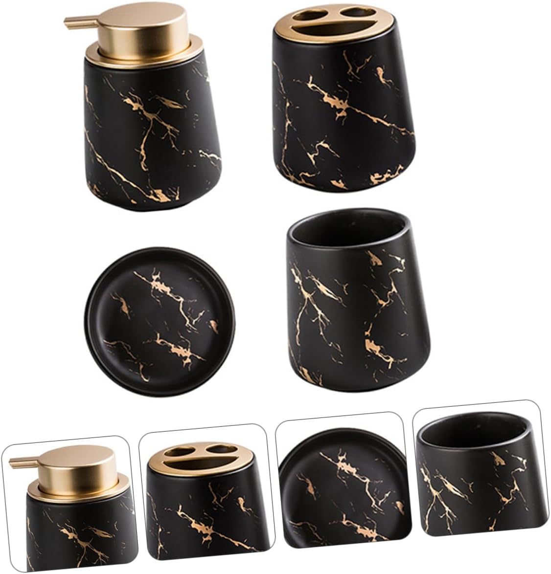 1set Dark Green Bathroom Accessory Set Ceramic Toothbrush Holder Mouthwash Cup Soap Dish Lotion Bottle Stylish Wash Kit for Home Hotel Use