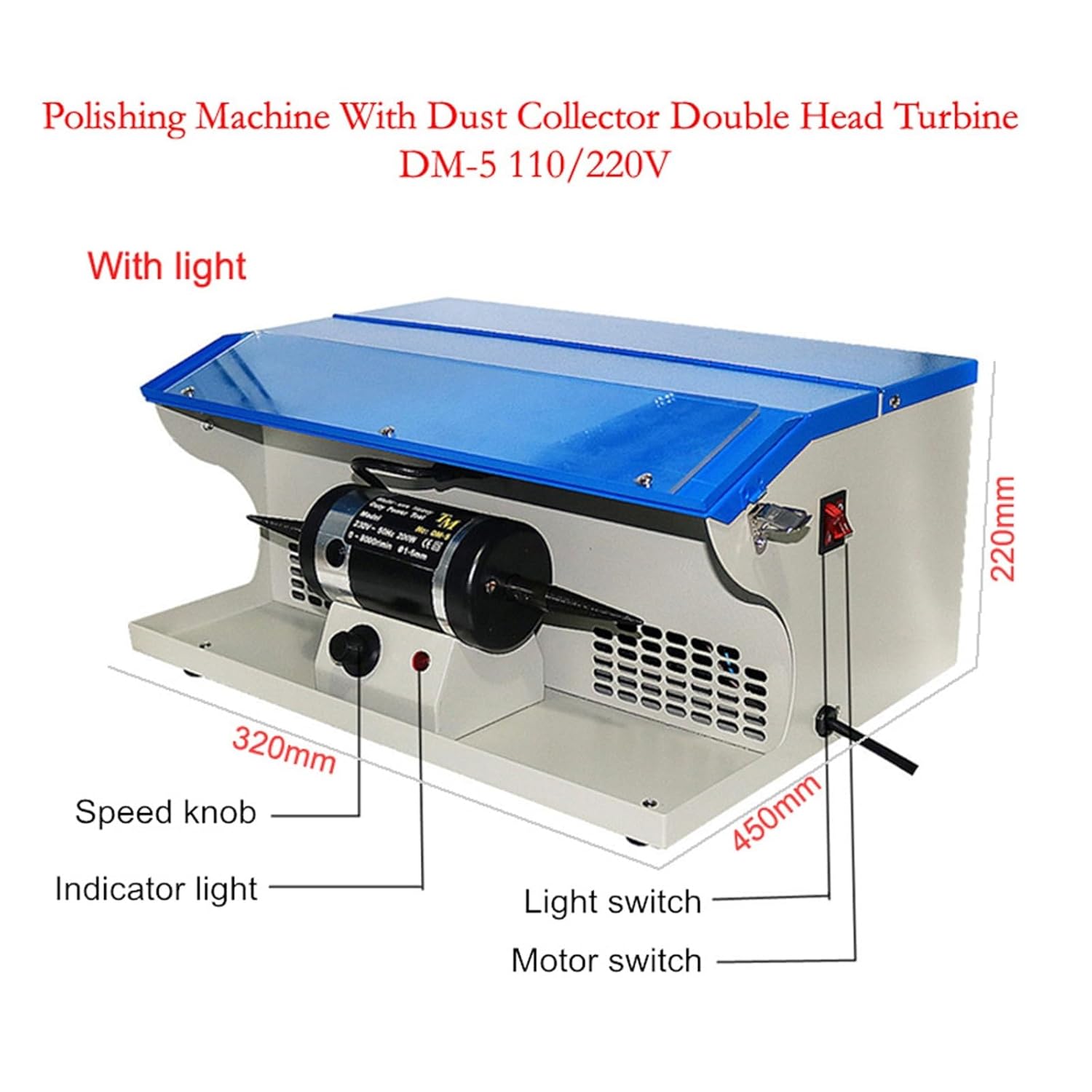 DM-5 Polishing Machine with Dust Collector Mini Grinding Motor Jewelry Polisher Machine
