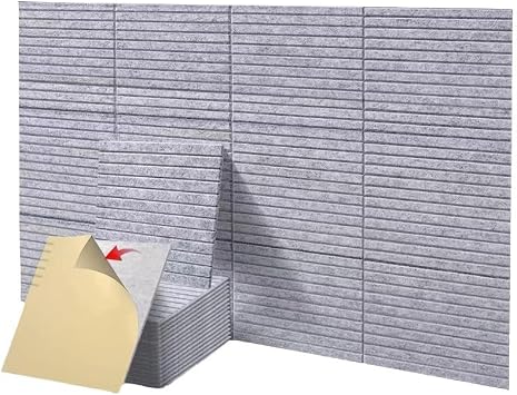 12 Pack Sound Proofing Panels 12*12*0.4in Self-Adhesive Square Acoustic Absorbing Panels Decorative Acoustic Tiles for Wall, High Density Insulation Soundproofing Panels Gray Vertical Stripes