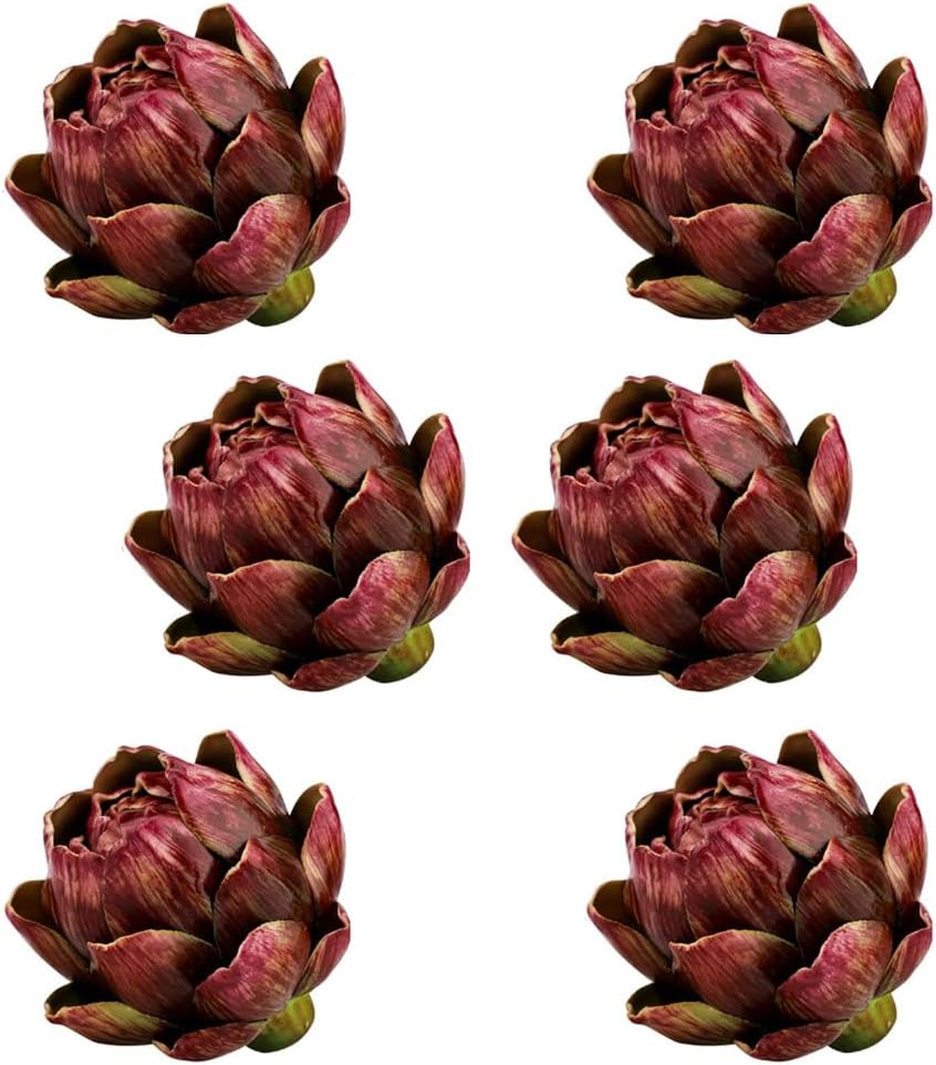 Faux Artichokes Artificial Vegetables Bowl Filler for Home Decor, Table Centerpiece, Kitchen Decor, Wine Red, Set of 6
