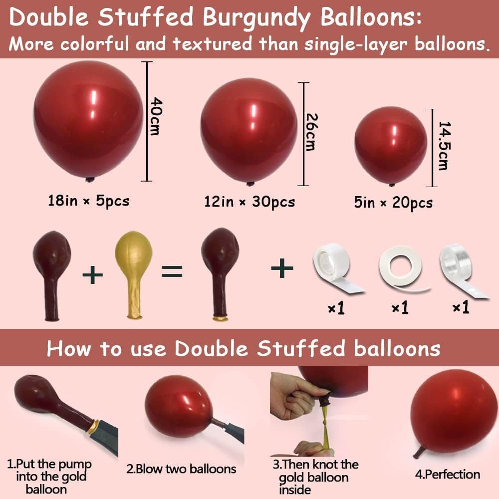 Dark Green Burgundy Gold Balloon Garland Double Stuffed Forest Green Gold Balloon Hunter Green Gold Balloons Arch Kit for Birthday Baby Shower Wedding Christmas Party Decoration