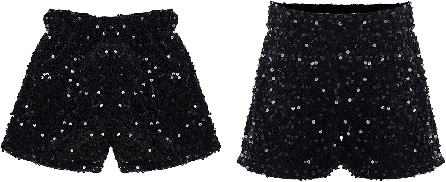 TiaoBug Kids Girls Stage Performance Shorts Sequins Bottom for Jazz Dance Competitions Casual Outfit Sparkling Wear