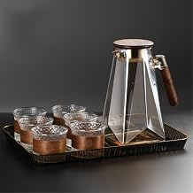 Home Office Clear Glass Water Cup Set 1.8L Large Capacity Tea Pot with 6 Cup and Tray Auspicious Clouds