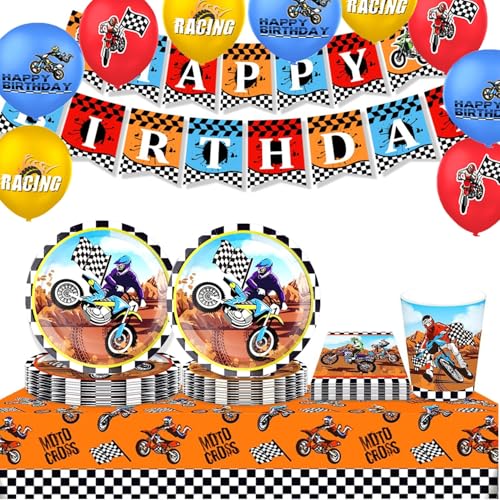 Vajilla de Fiesta Temática de Motorcycle,Decoración de Cumpleaños de Motos, Motorcycle Partygeschirr,para Decoración de Fiesta Temática de Carreras ﻿