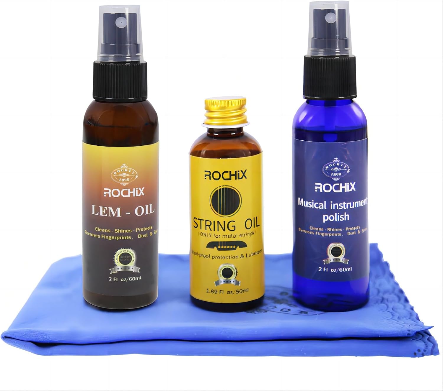 Rochix Premium Guitar Cleaning Care Kit 3-Piece Kit - Guitar Oil and Cleaner for Body and Fretboard Fingerboard - Cleans,Polishes and Protects