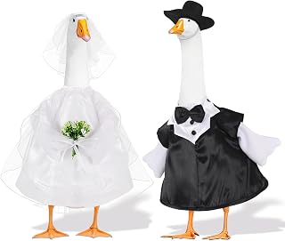 2PCS Wedding Couple Goose Outfits Wedding Costume for Lawn Décor Fits Large 23" H Statue