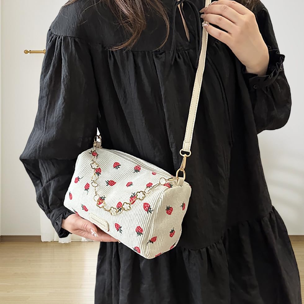 Cute Crossbody Bag for Women Strawberry Purse Corduroy Tote Bag Fashion Chain Aesthetic Handbags Travel Bags - Image 2