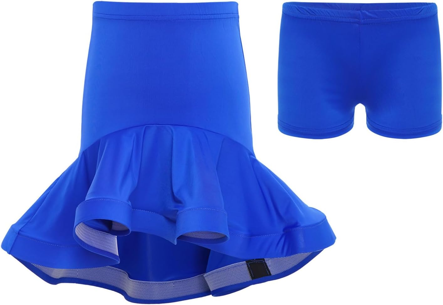 Kids Girls Latin Ballroom Tango Samba Dance Skirt High-Low Ruffle Hem Wrap Skirt Shorts Competition Dancewear