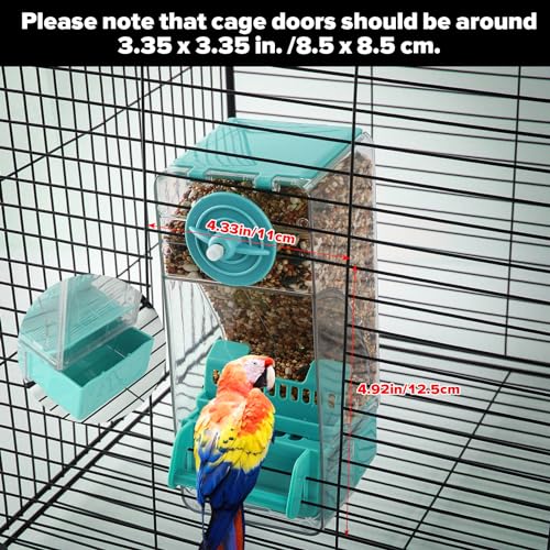 Image of Bird Feeder No Mess 2PCS Automatic Clear Bird Seed Food Container Acrylic Parrot Feeder Dispenser Cage Accessories for Parakeet Budgies Cockatoo Canary Love Bird (Blue)