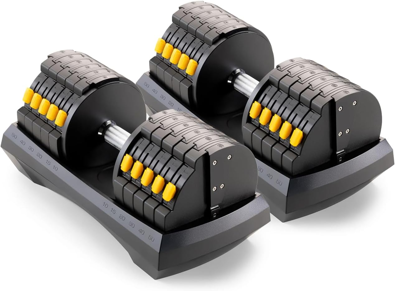 Marcy Adjustable Dumbbell System – 6-in-1 Free Weights for Home Gym, 50 lbs Single or 100 lbs Pair Options for Strength Training