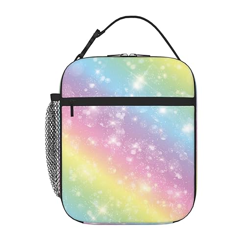 HKHEHOP Pastel Rainbow Girly Colorful Lunch Bag Insulated Reusable Lunch Box Lunch Tote Lunchbox Portable Bento Bags For Men Women Office Work Travel Picnic Camping