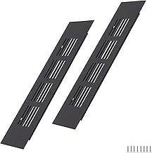 2 x 200 x 50mm Black Rectangular Aluminium Air Vent Grille for Cupboards, Bedrooms and Doors
