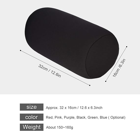 Omabeta Microbead Pillow, 12 6inch Pillows for Adults, Beanie Pillow Mini Microbead Back Cushion Roll Throw Pillow Travel Home Sleep Neck Support with Soft Tiny Micro Beads(Black)