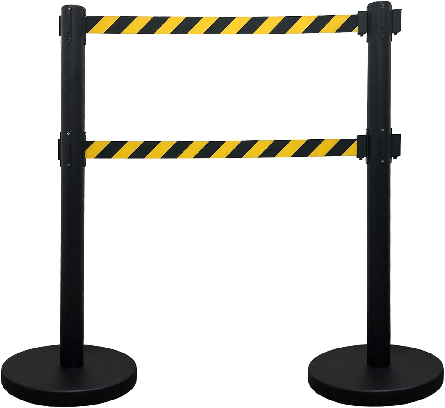 - Dual Retractable Belt Queue Safety Stanchion Barrier Set, 40" HT, 96" DUAL Belt, VIP Crowd Control, VIP Crowd Control (BLACK/YELLOW)