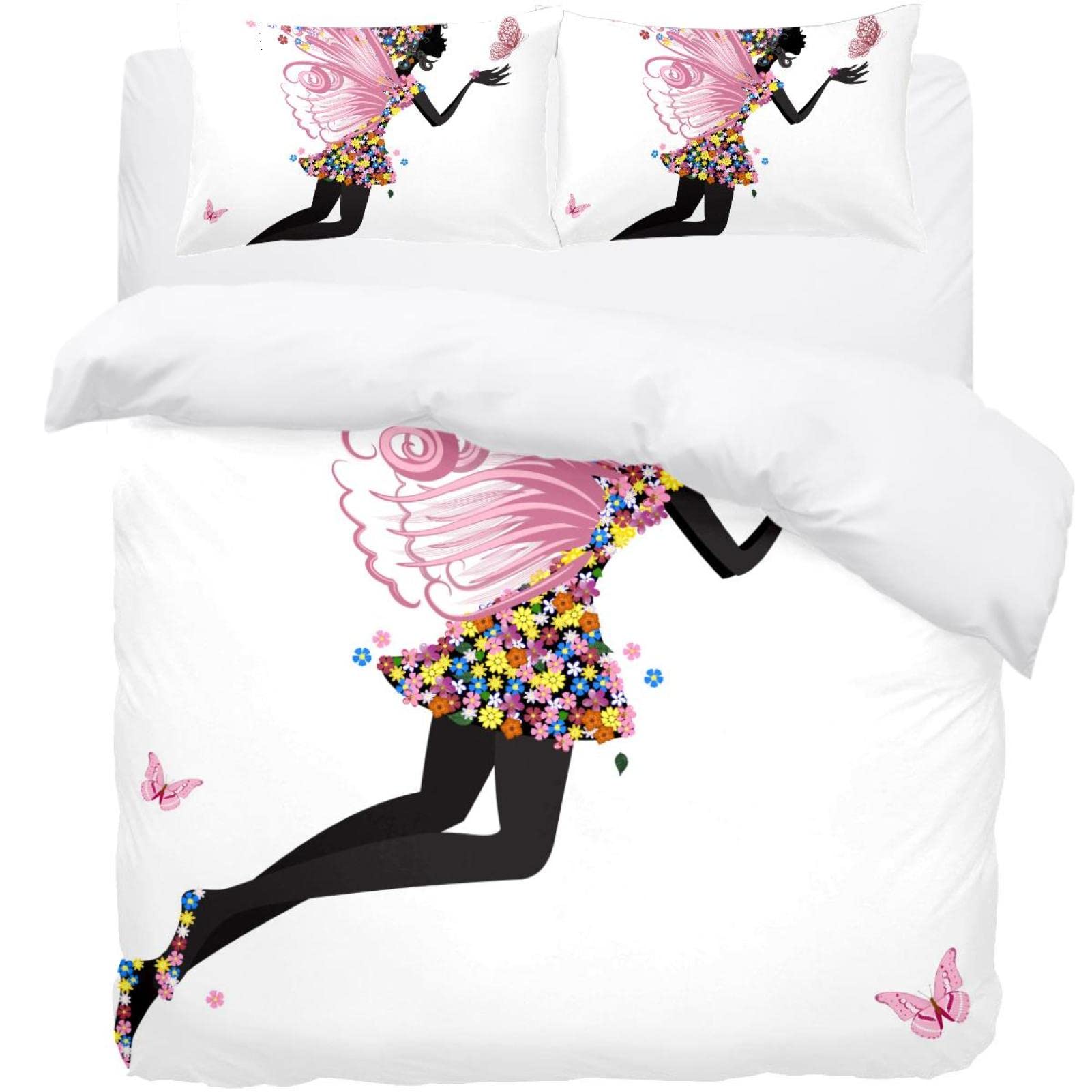 Parure de lit papillon rose avec sa housse de couette en coton pour chambre fille