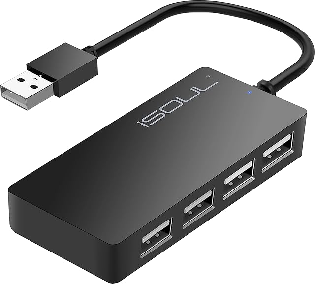 ISOUL USB Hub, 4-Port Ultra-Slim USB 2.0 Hub Portable Adapter High speed Expansion Multi USB Hub Splitter Lead Adapter Cable For PC Laptop, Desktop, PS3 PS4, Xbox, Wii, MAC, NoteBook, MacBook, NetBook