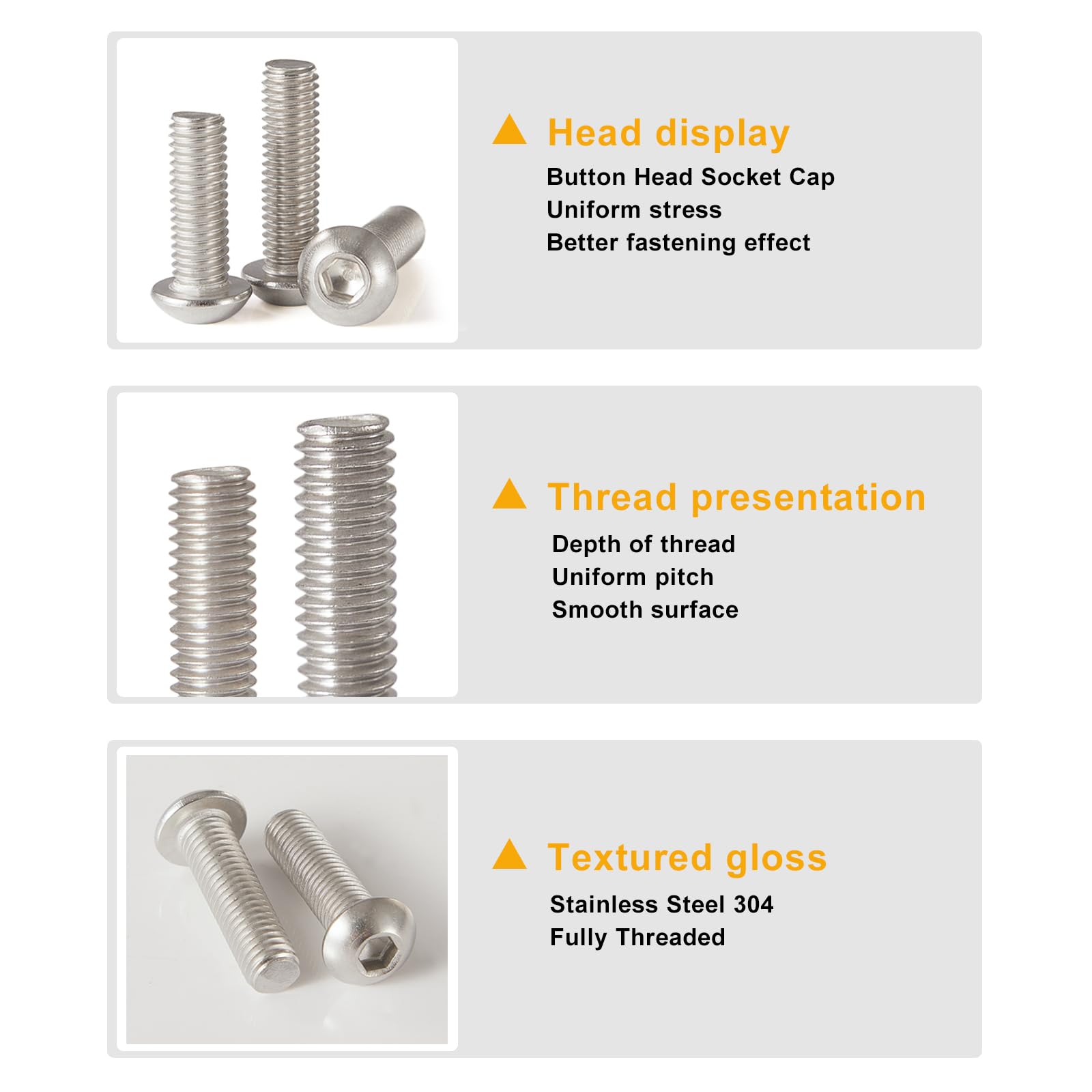 Viti e dadi, M8 x 10 mm, 20 mm, 30 mm, 40 mm, in acciaio inox 304, finitura lucida, filettatura completa, kit assortito da 48 pezzi