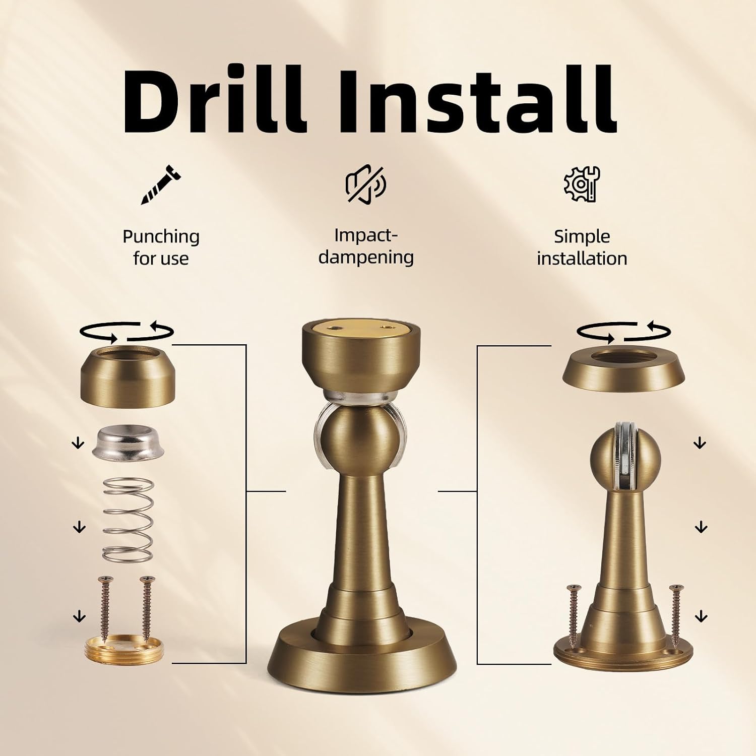 PANALI Magnetic Door Stopper,Brass Windproof Heavy Duty Door Stop,Drilling with Screws or No-Drilling,Door Stops for Bottom of Door,2 PCS,Antique Bronze
