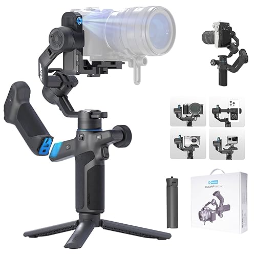 FeiyuTech SCORP Mini-3-Pro Gimbal Stabilizer for Camera Mirrorless/Compact/Action Cameras,Smartphone,18m AI Tracking,Detachable Remote Handle,4.4lbs Payload,3-axis Gimbal for Canon Sony Nikon