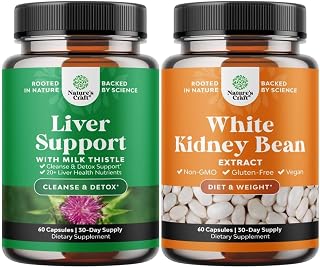 Bundle of Milk Thistle Liver Support Supplement and White Kidney Bean Energy Booster - Herbal Liver Supplement with Silymarin Milk Thistle - Natural Energy Pills and White Bean Extract Supplements