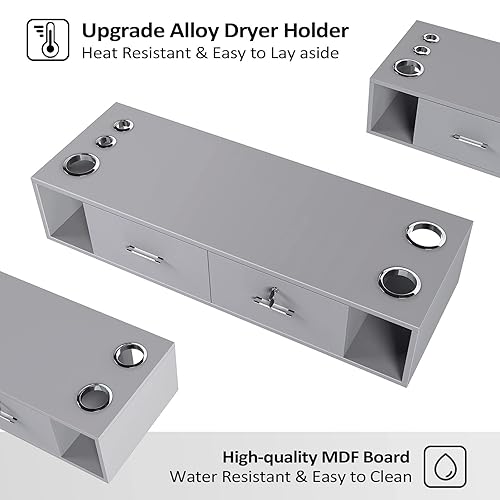 Miniatura 5 de Leadzm Estación de estilo de montaje en pared para estilista, equipo de peluquería de belleza, estación de gabinete de salón con cajones de bloqueo,