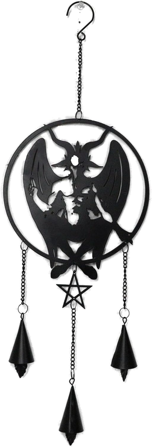 Ebros Gift Macabre Pentagram Winged Baphomet Sabbatic Goat of Mendes Black Coated Steel Metal Wall Hanging Decoration Home and Patio Decor Mobile Accent