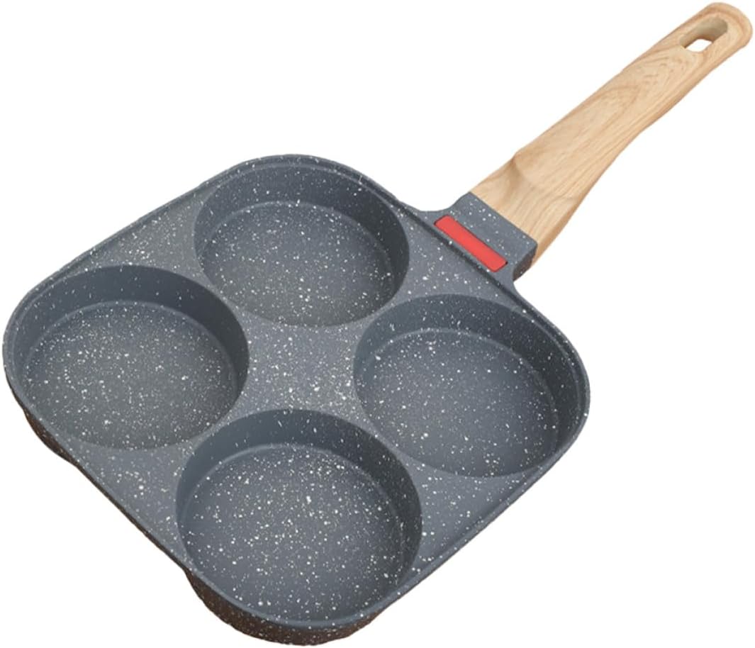 Uonlytech Egg Frying Pan with Lid Nonstick Four-Hole Pancake Pan Maifan Stone Coating Kitchen Egg Cooker for Breakfast and Burger Cooking Compatible with Gas and Induction Stoves