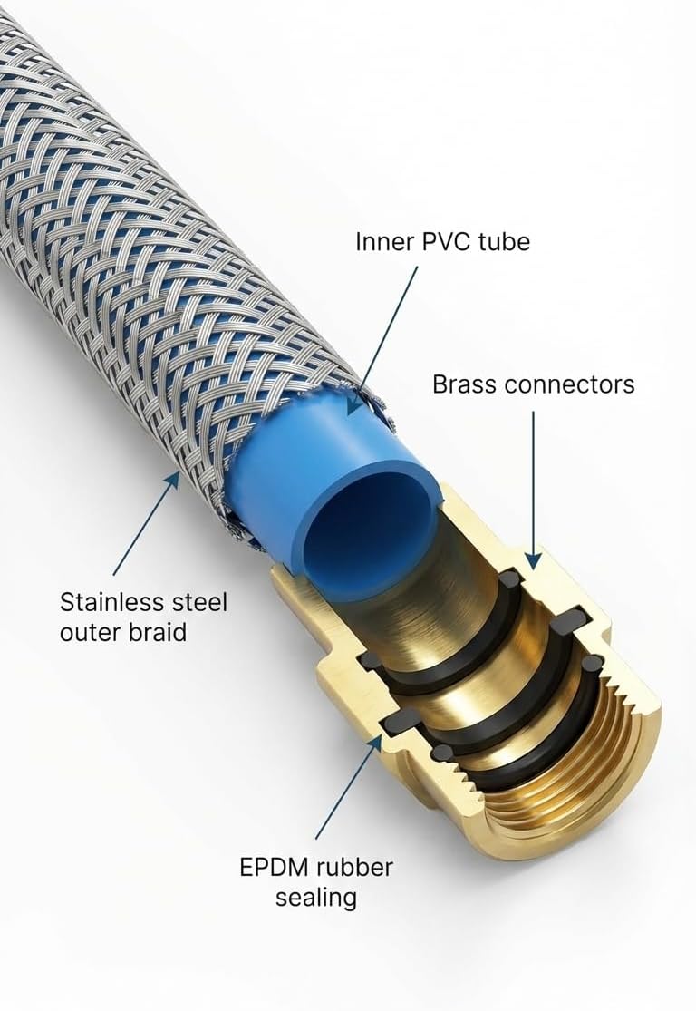 Premium Stainless Steel Flexible Water Supply Line, Silver, Metal Braided Hose with Steel Chuck Nuts, Industrial Grade (Stainless Steel, 24 inch)