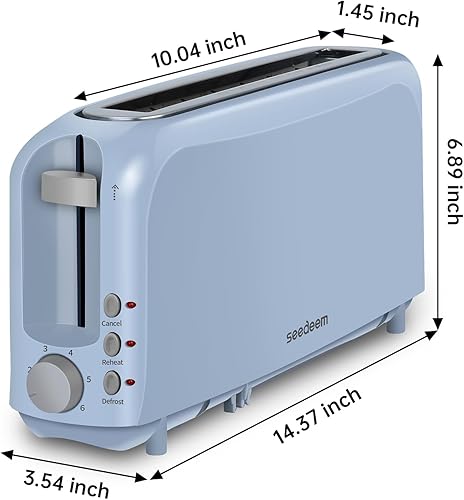 Miniatura 5 de SEEDEEM Tostadora delgada de 2 rebanadas, tostadora de ranura individual de 10 pulgadas de largo para bagels y pan artesanal, 6 ajustes de sombra,