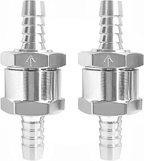 YSIL Non-Return One Way Check Valve 3/8"(10mm) OD Fuel Inline Valve Aluminum Alloy for Fuel Oil Petrol Diesel Gasoline Silver 2PCS