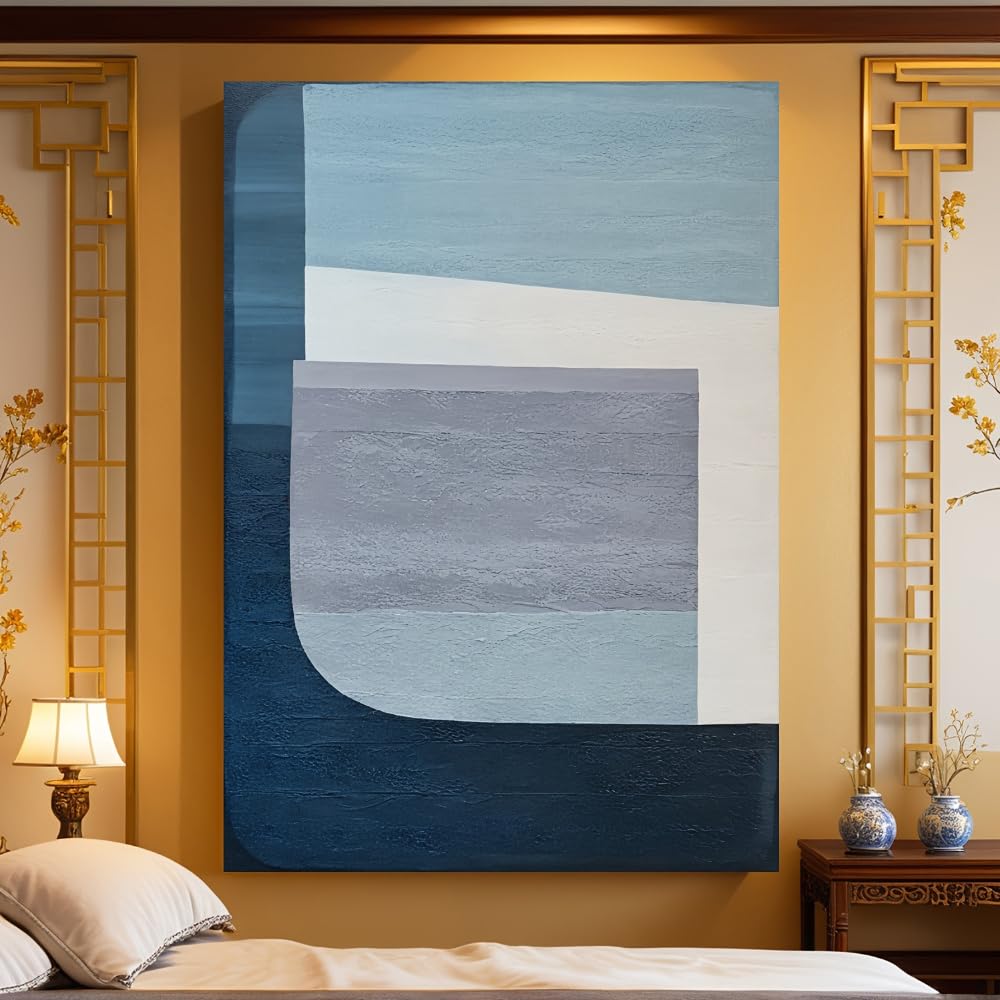 IHHGNB Abstract Blue Wall Art, Large Modern Abstract Geometric Canvas Prints Minimalist Wall Painting for Living Room Decor(60x80cm(24x31in)/No frame)