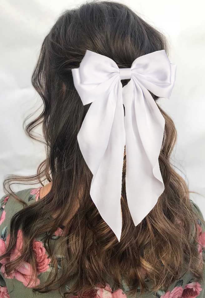 Miniatura 6 de Furling Pompoms Pinzas para el cabello para mujer, pinzas de lazos blancos para el cabello, lazos verdes, pasador de resorte, pinzas de cola larga,